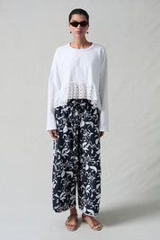 Laser Cut High Low Long Sleeve Tee White