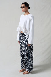 Laser Cut High Low Long Sleeve Tee White