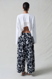 Laser Cut High Low Long Sleeve Tee White