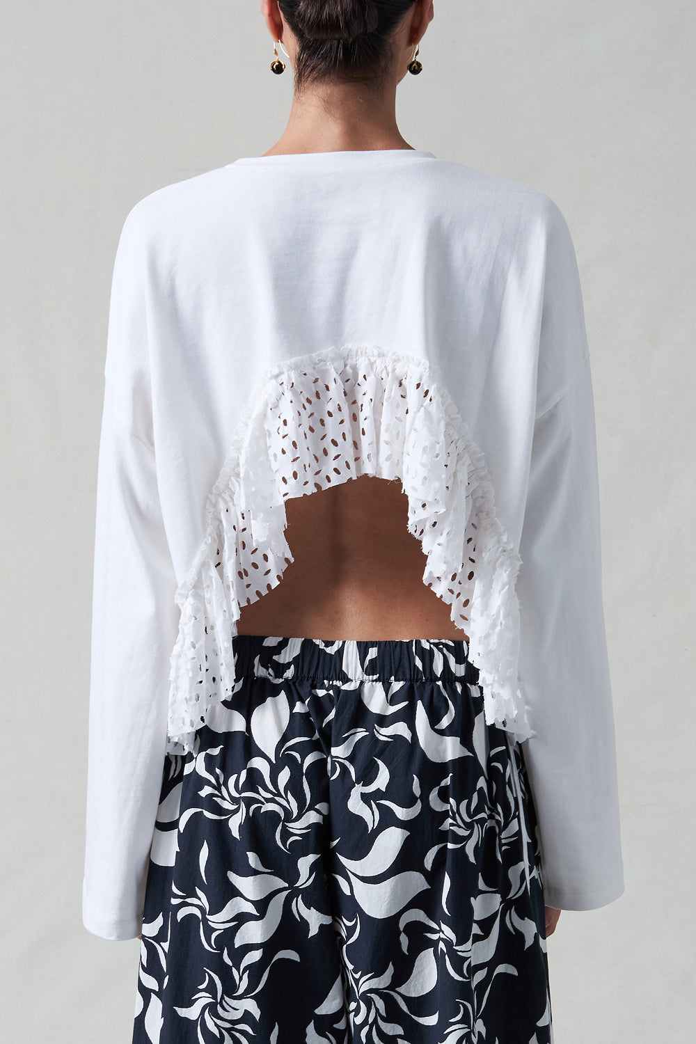 Laser Cut High Low Long Sleeve Tee White