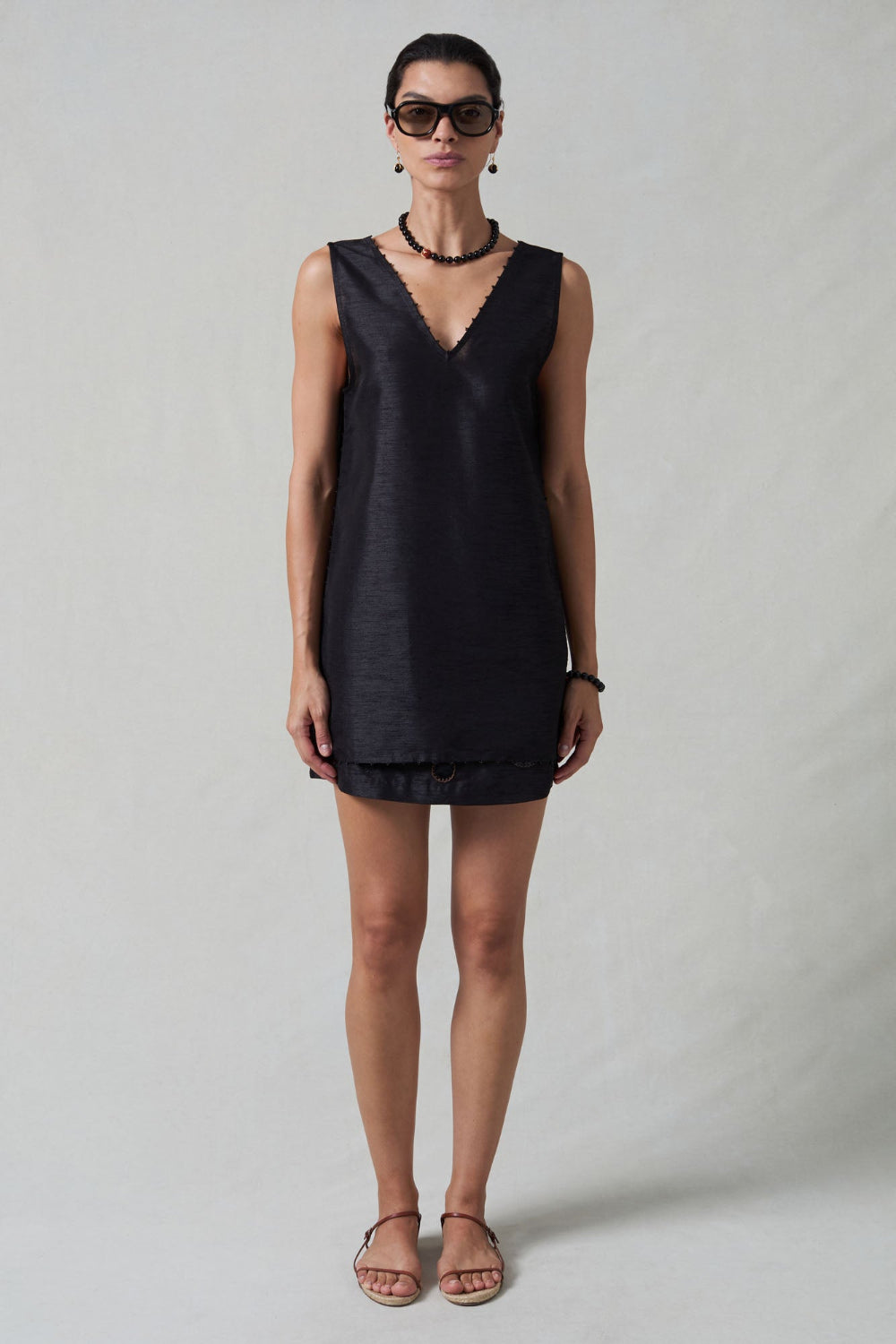 Exaggerated Dupioni Tank Black