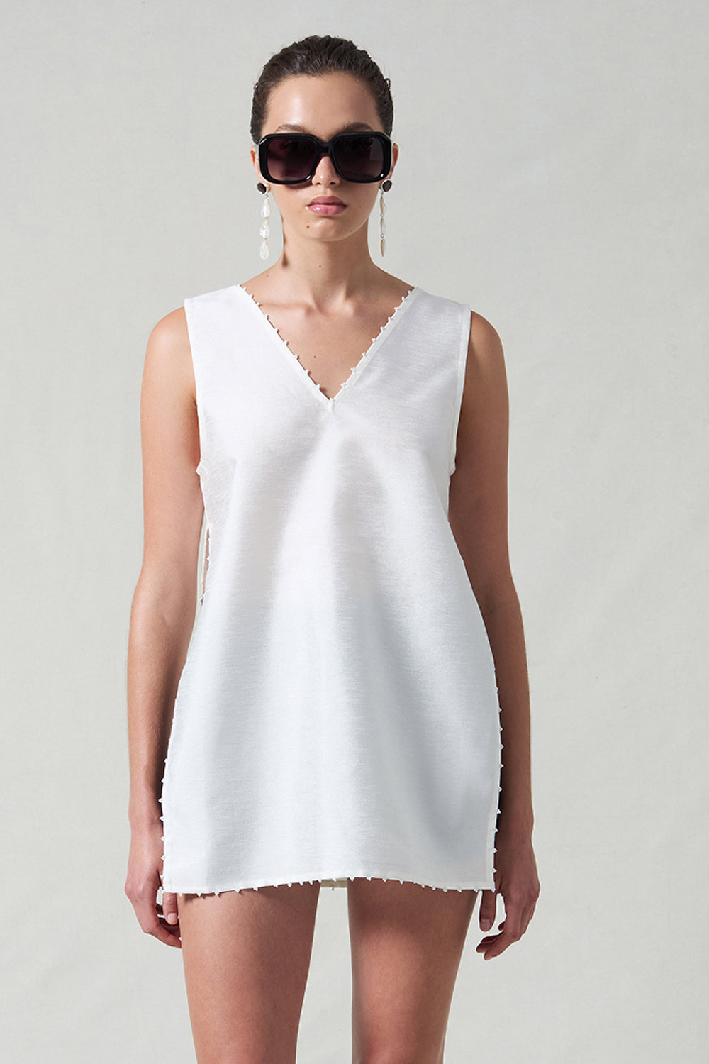 Exaggerated Dupioni Tank White