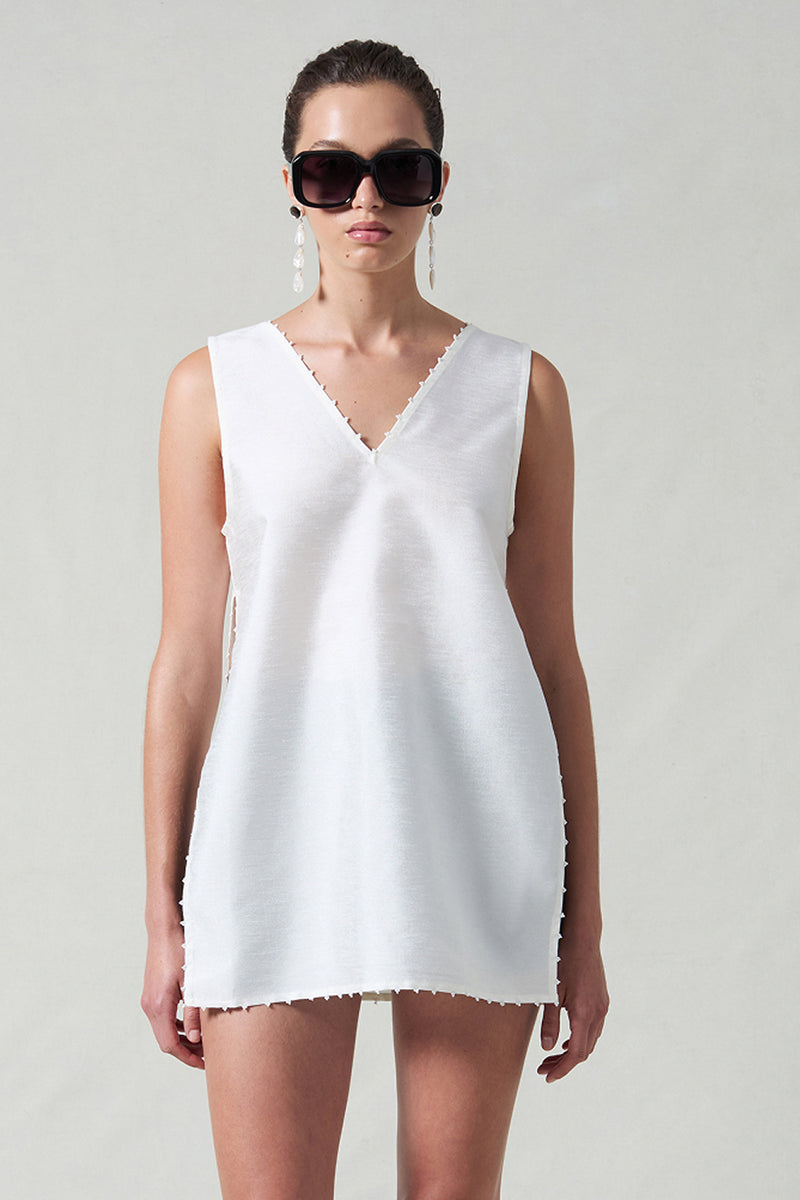 Exaggerated Dupioni Tank White