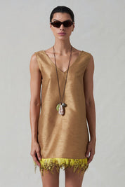 Feather Dupioni Tank Camel