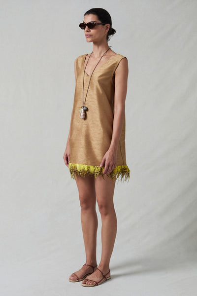 Feather Dupioni Tank Camel