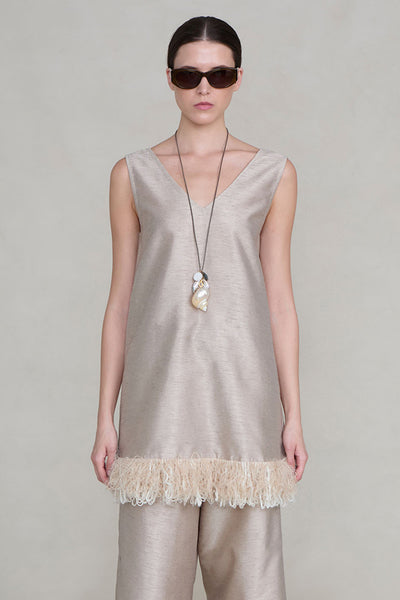 Tangled Yarn Dupioni Tank Taupe