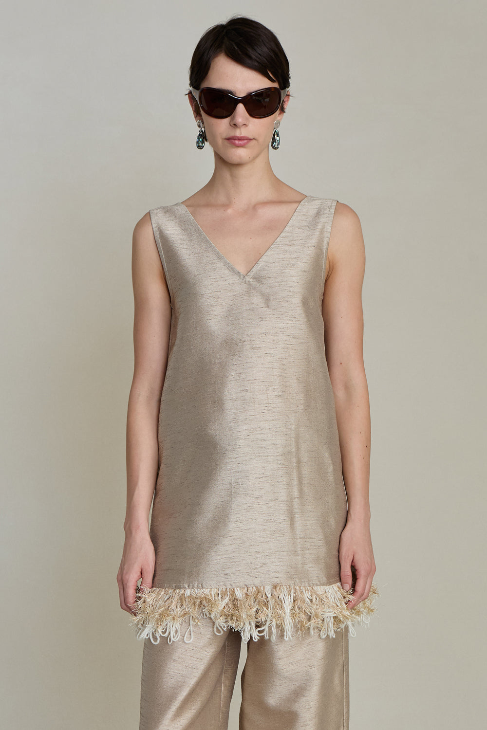 Tangled Yarn Dupioni Tank Taupe – Chan Luu