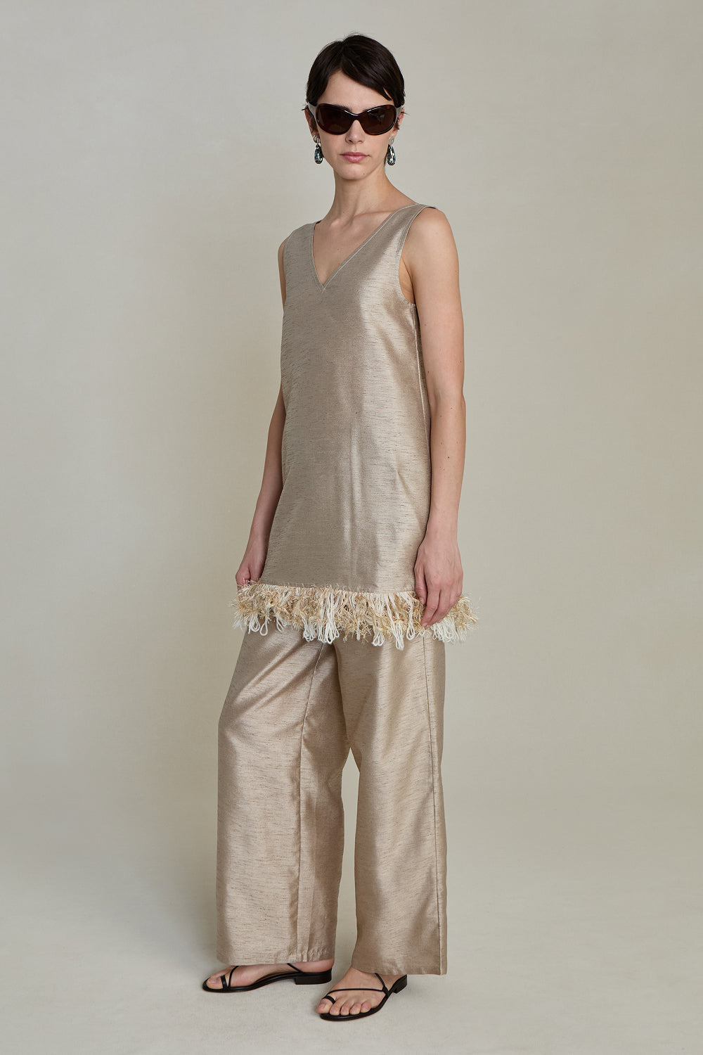 Tangled Yarn Dupioni Tank Taupe – Chan Luu
