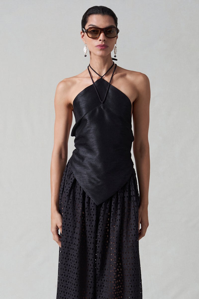 Napkin Dupioni Halter Top Black
