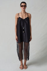 Techno Dupion Mesh Dress Black
