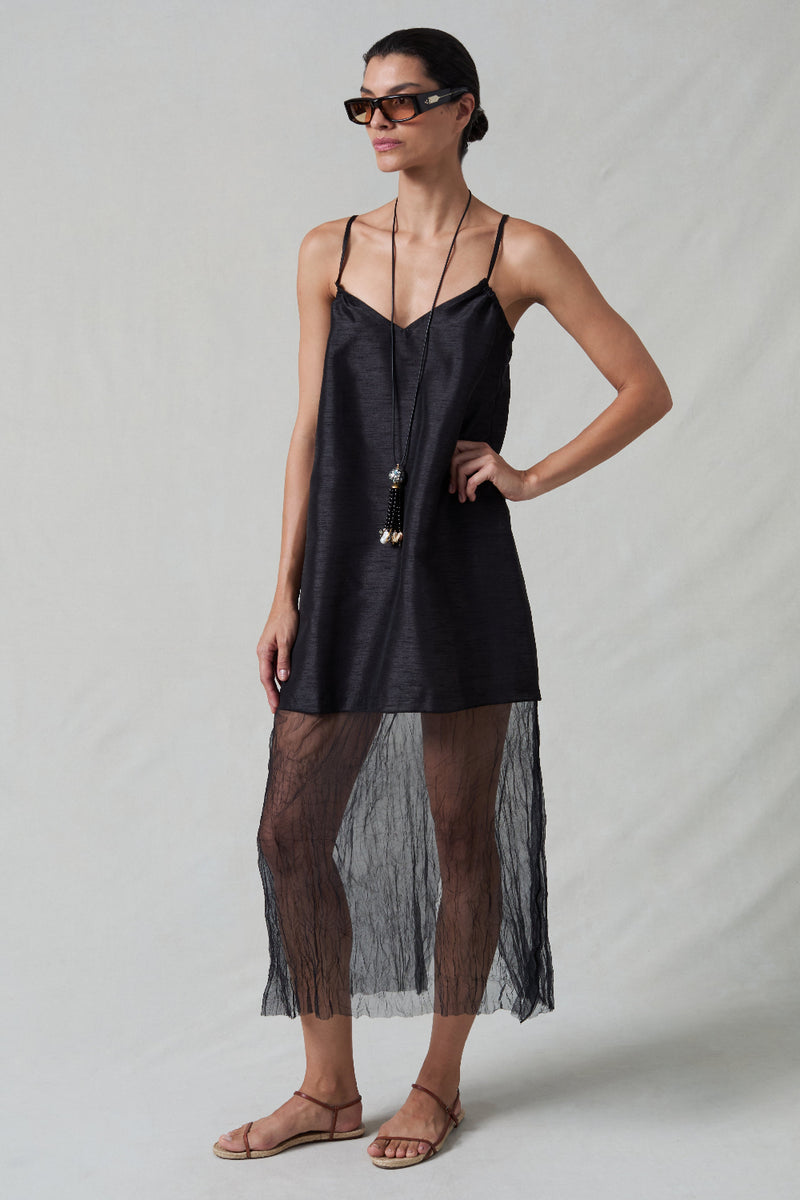 Techno Dupion Mesh Dress Black