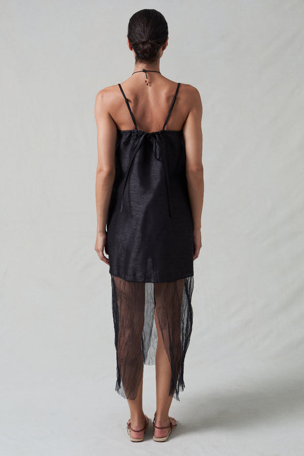 Techno Dupion Mesh Dress Black