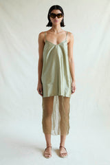 Techno Taffeta Mesh Dress Sage