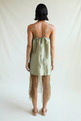 Techno Taffeta Mesh Dress Sage