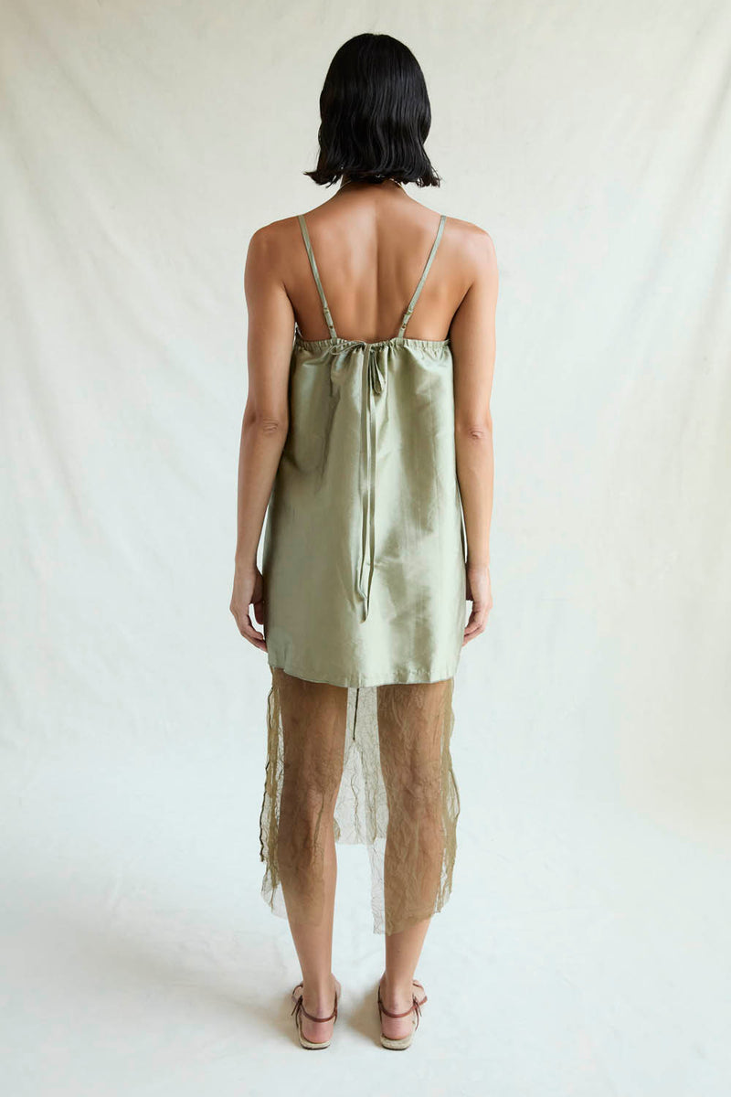 Techno Taffeta Mesh Dress Sage