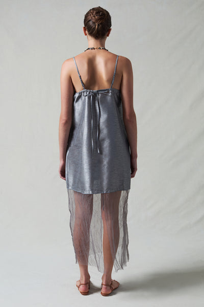 Dupioni Mesh Dress Steel