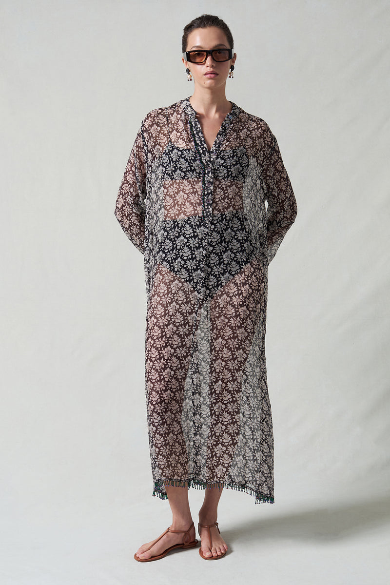 Eloise Beaded Silk Dress Black