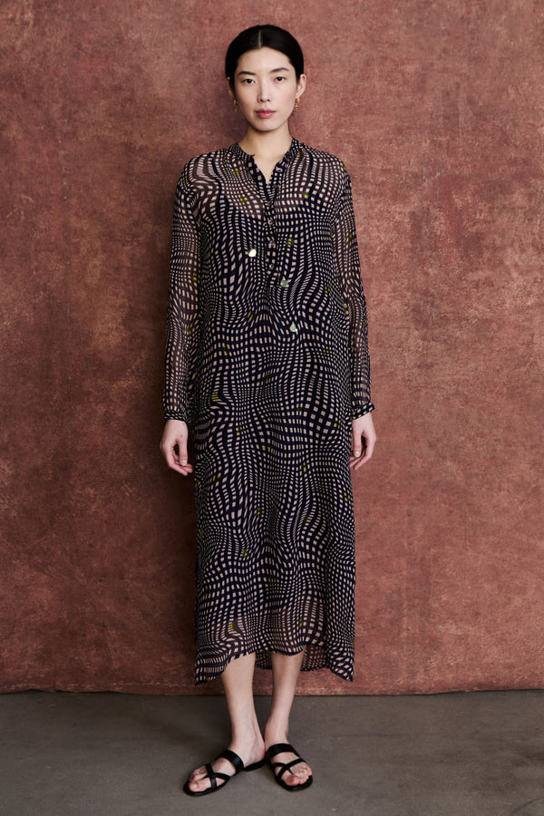 Eloise Dress Blue Warped Plaid