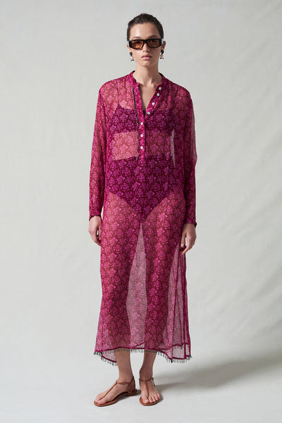 Eloise Beaded Silk Dress Pink