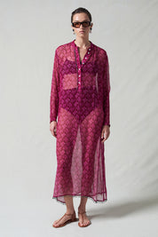Eloise Beaded Silk Dress Pink