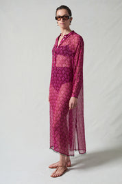 Eloise Beaded Silk Dress Pink