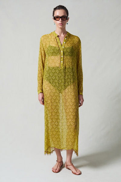 Eloise Beaded Silk Dress Yellow