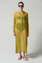 Eloise Beaded Silk Dress Yellow