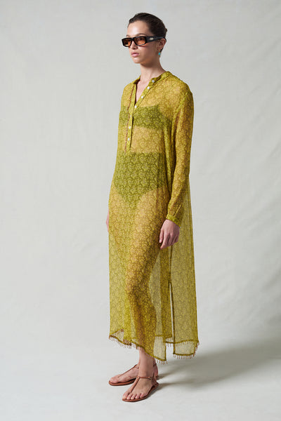 Eloise Beaded Silk Dress Yellow – Chan Luu