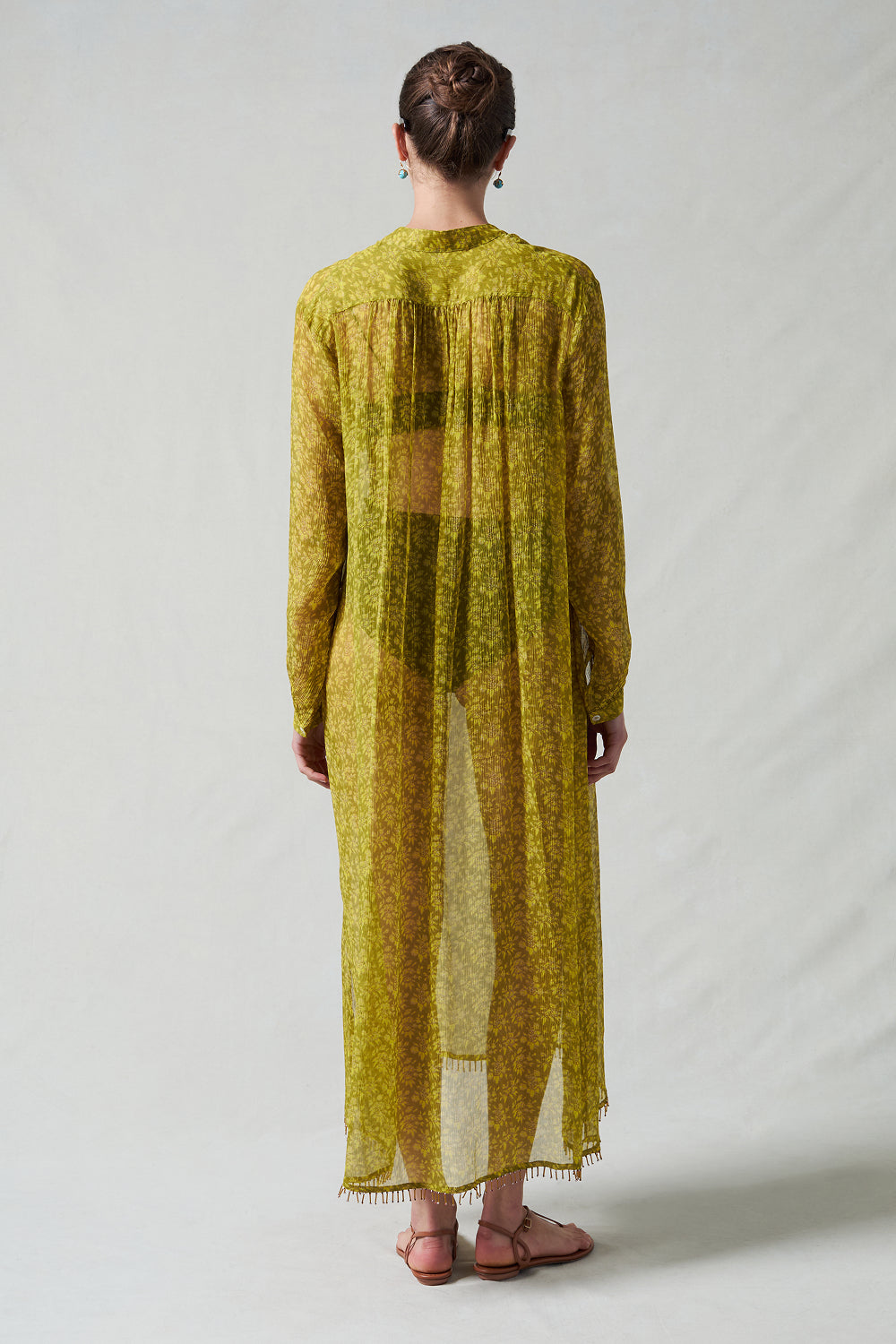 Eloise Beaded Silk Dress Yellow
