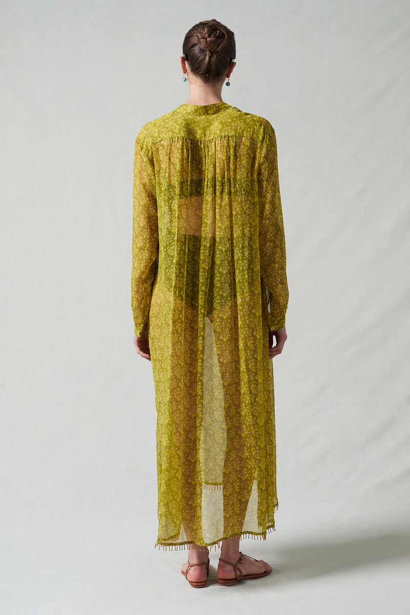 Eloise Beaded Silk Dress Yellow