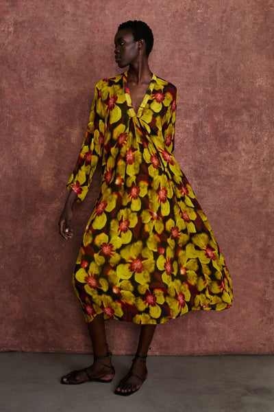 Renata Silk Chiffon Dress Primrose Yellow