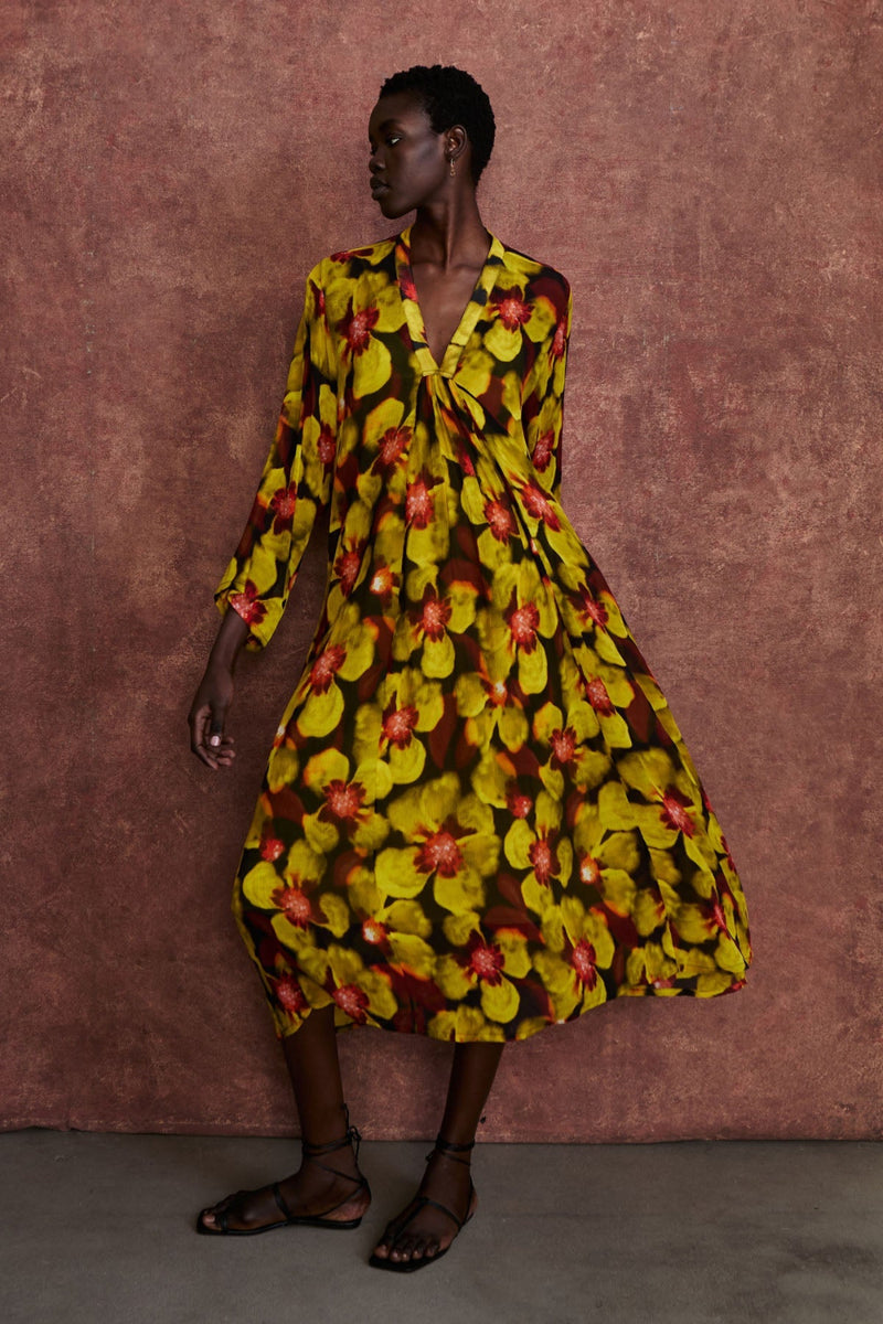 Renata Silk Chiffon Dress Primrose Yellow