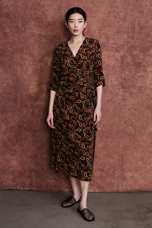 Cecilia Silk Wrap Dress Chili Pepper