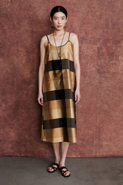 Universal Silk Slip Dress Gold Check