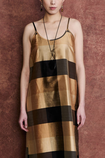 Universal Silk Slip Dress Gold Check