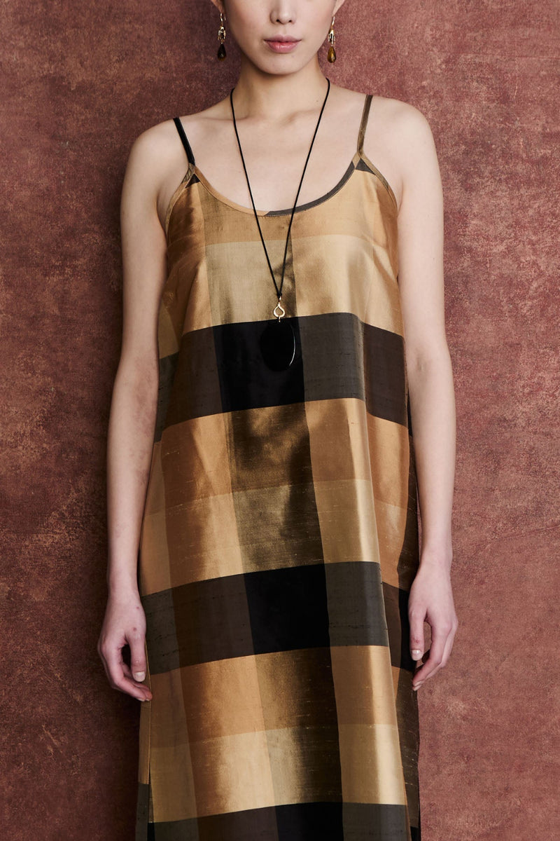 Universal Silk Slip Dress Gold Check