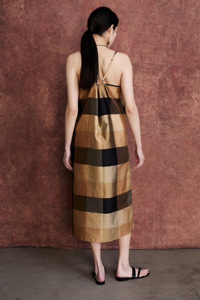 Universal Silk Slip Dress Gold Check