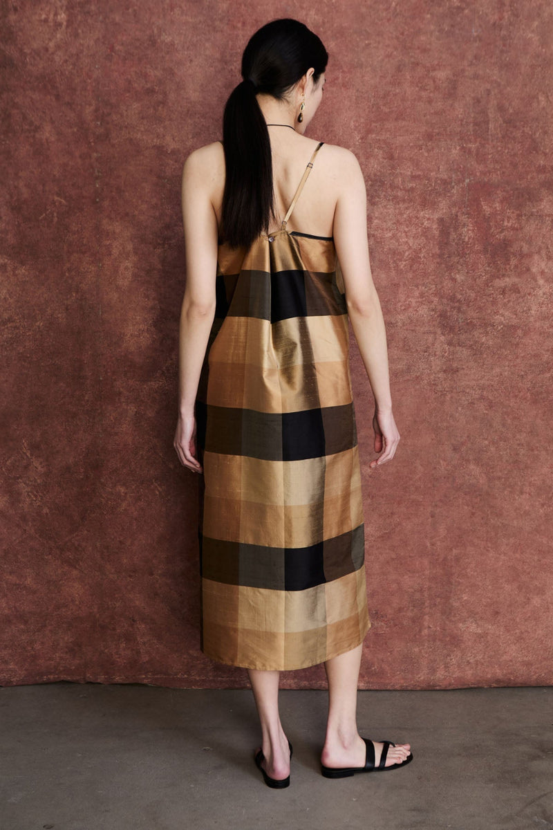 Universal Silk Slip Dress Gold Check