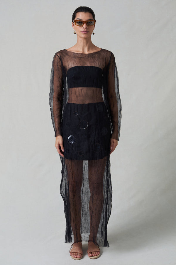 Ghost Crinkle Mesh Overlay Black