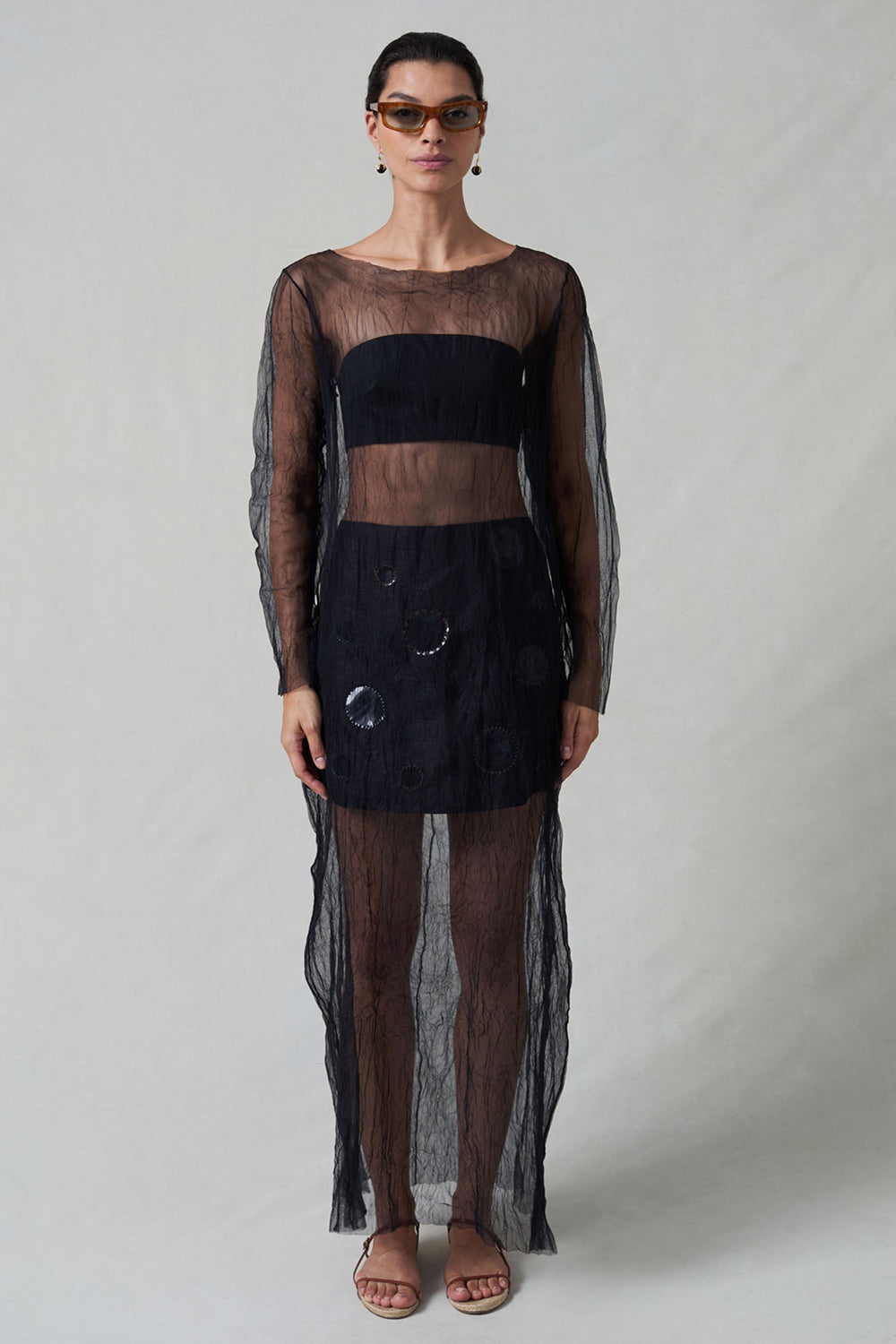 Ghost Crinkle Mesh Overlay Black