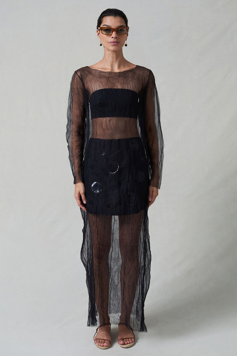Ghost Crinkle Mesh Overlay Black