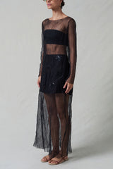 Ghost Crinkle Mesh Overlay Black