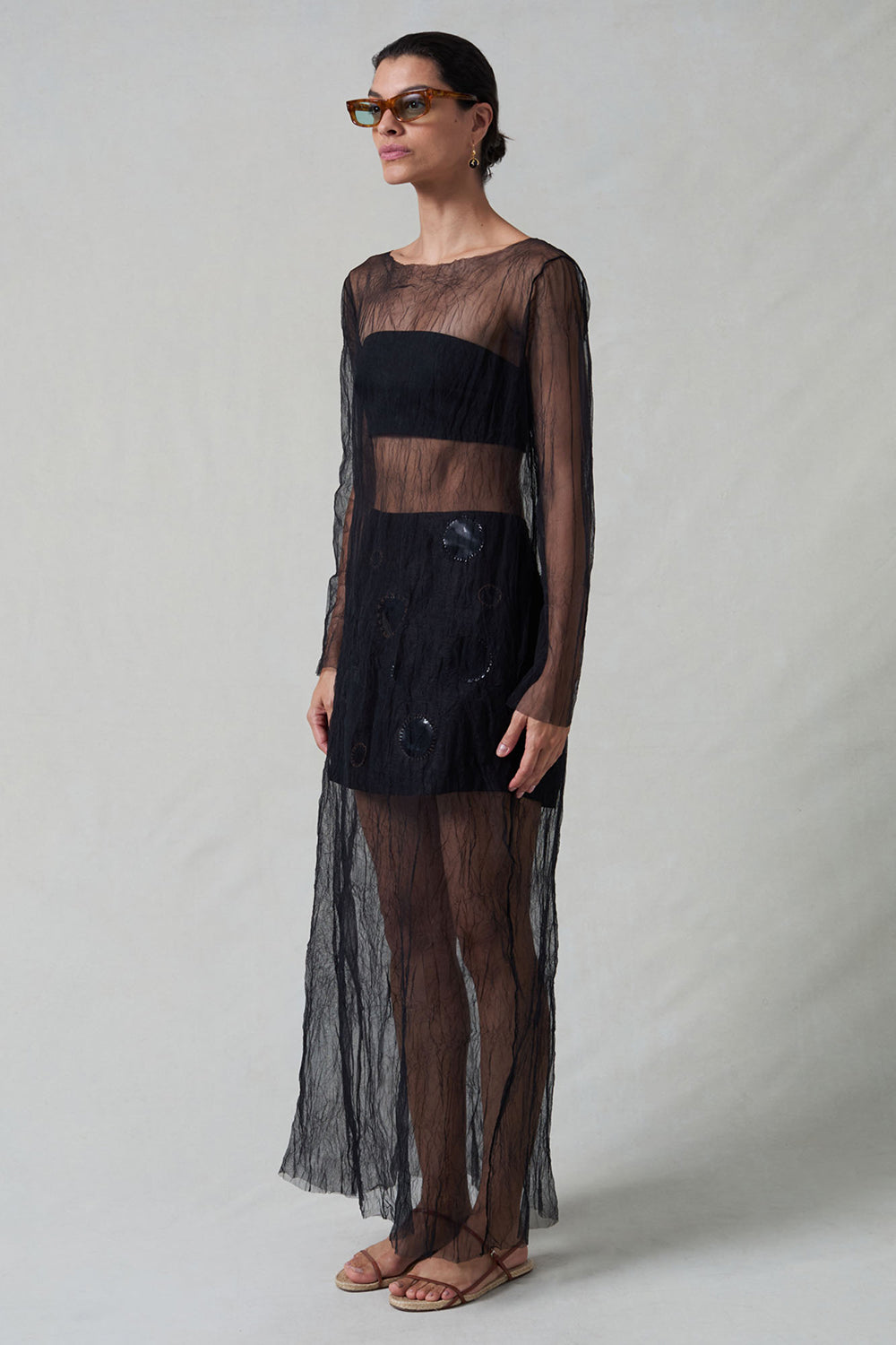 Ghost Crinkle Mesh Overlay Black