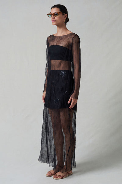 Ghost Crinkle Mesh Overlay Black