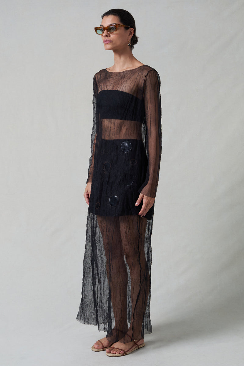 Ghost Crinkle Mesh Overlay Black