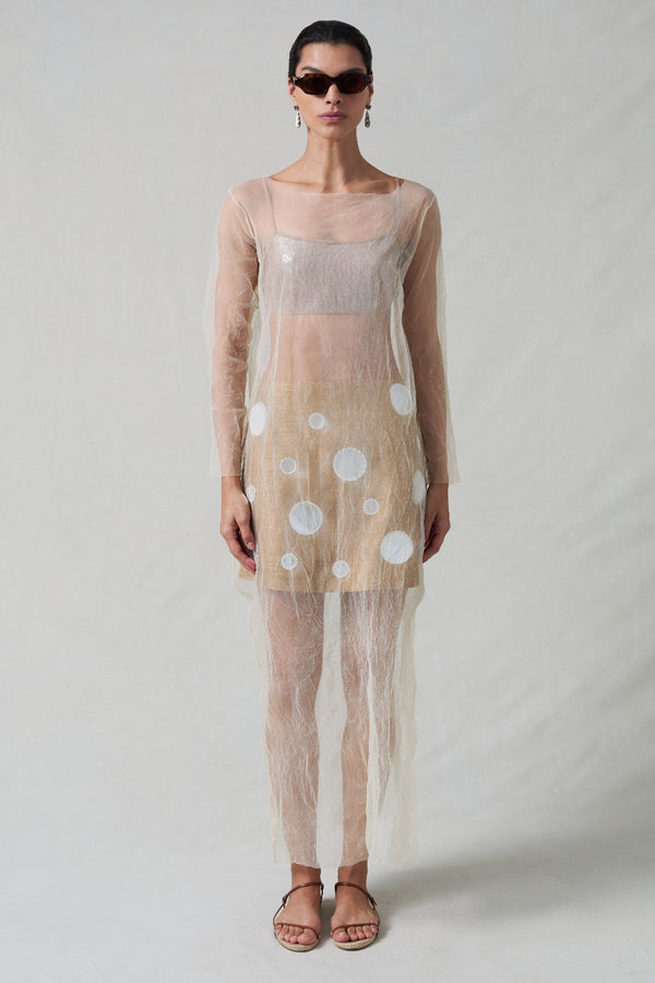Ghost Crinkle Mesh Overlay Ivory