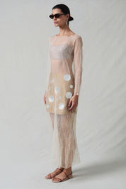 Ghost Crinkle Mesh Overlay Ivory