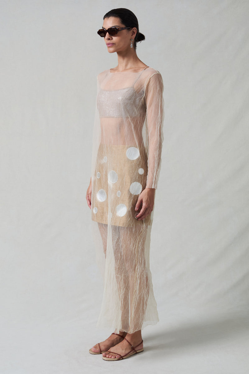 Ghost Crinkle Mesh Overlay Ivory
