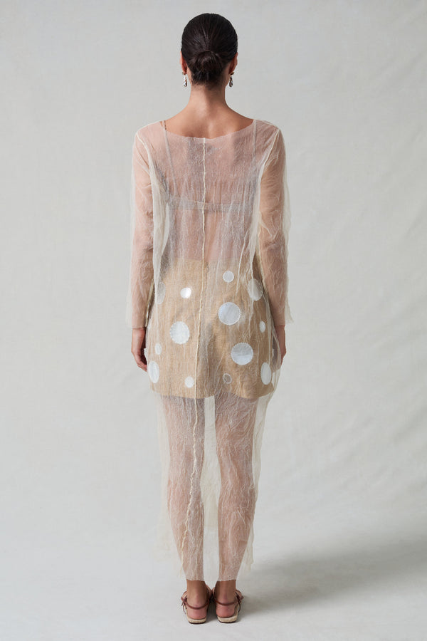Ghost Crinkle Mesh Overlay Ivory