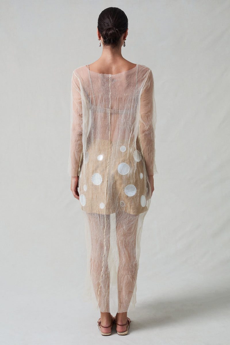 Ghost Crinkle Mesh Overlay Ivory